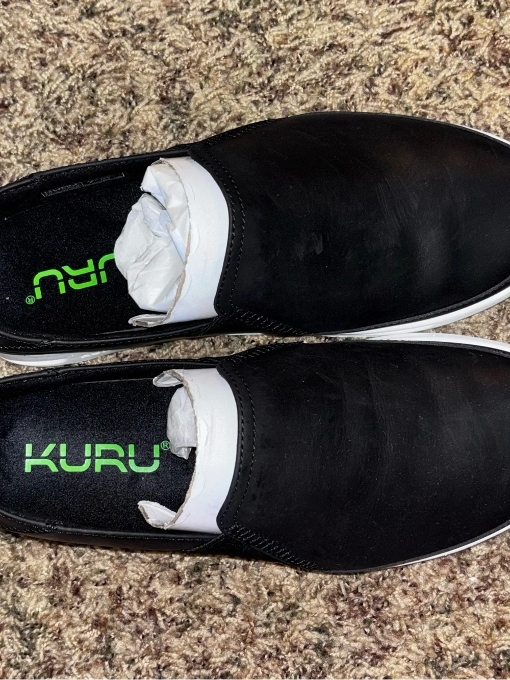 KURU Roam Atla Womens Shoes Size 7.5 Jet Black Classic Leather Slip-On Sneakers
